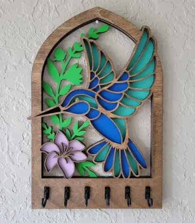 Porte-clés en bois 3D oiseau