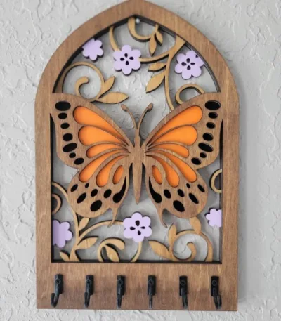 Porte-clés en bois 3D Papillon