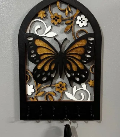 Porte-clés en bois 3D Papillon