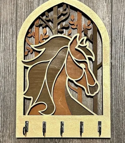 Porte-clés en bois 3D cheval