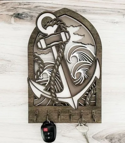 Porte-clés en Bois 3D Ancre
