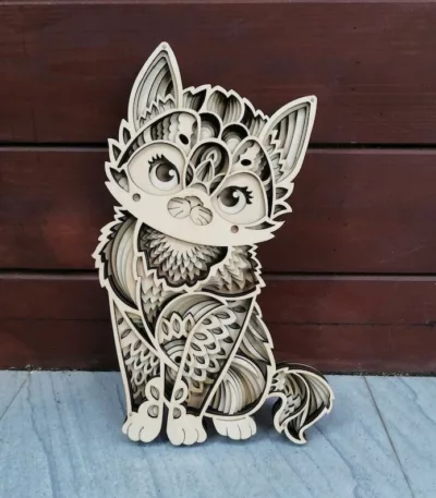 décor de chat en bois 3D multicouche