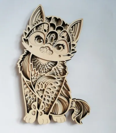 décor de chat en bois 3D multicouche