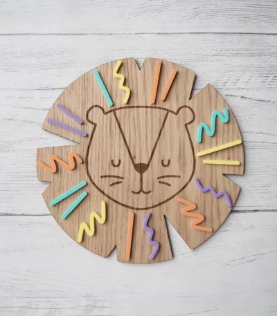 lion en bois pour décoration de chambre d'enfant