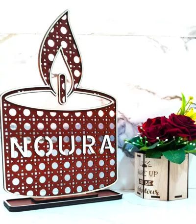 décor personnalisé sous forme de bougie avec theme rattan , idées cadeux et de décoration maroc