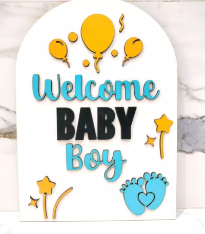 Panneau « Welcome Baby Boy » en Bois – Décoration Murale pour Baptême et Baby Shower